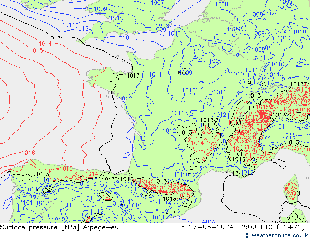 Pressione al suolo Arpege-eu gio 27.06.2024 12 UTC