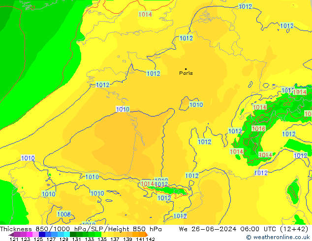 Thck 850-1000 hPa Arpege-eu We 26.06.2024 06 UTC