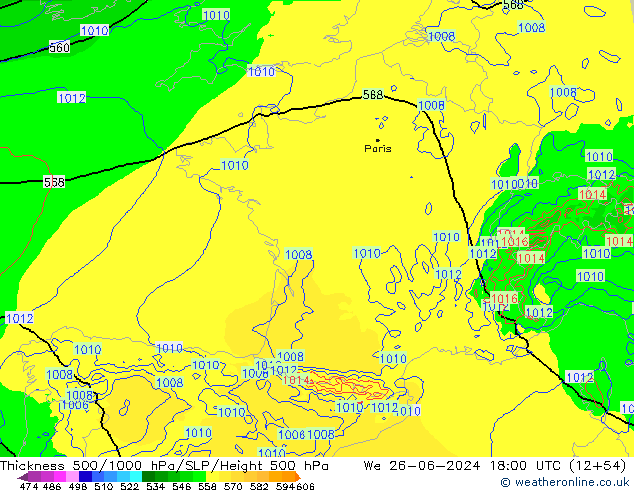 Thck 500-1000hPa Arpege-eu Qua 26.06.2024 18 UTC