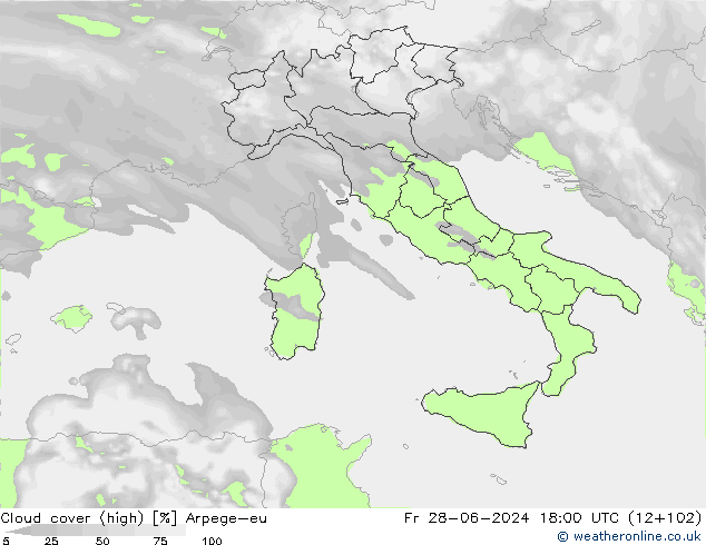Cloud cover (high) Arpege-eu Fr 28.06.2024 18 UTC