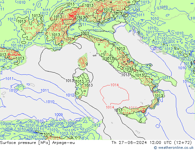 Presión superficial Arpege-eu jue 27.06.2024 12 UTC