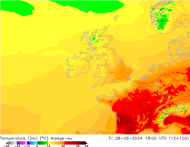 Temperature (2m) Arpege-eu Fr 28.06.2024 18 UTC