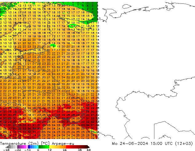 Temperature (2m) Arpege-eu Po 24.06.2024 15 UTC