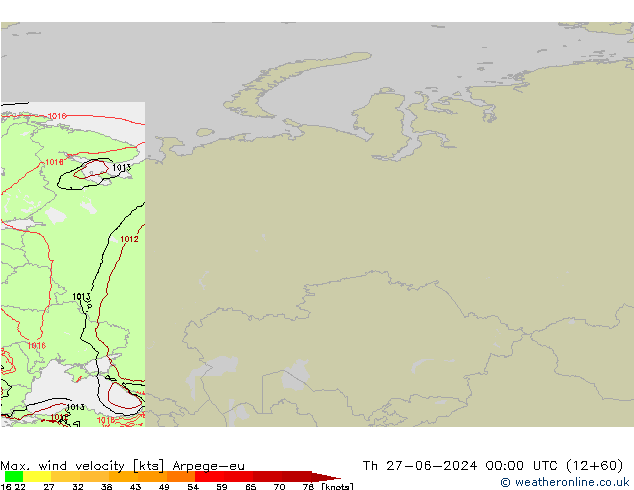 Max. wind velocity Arpege-eu Qui 27.06.2024 00 UTC