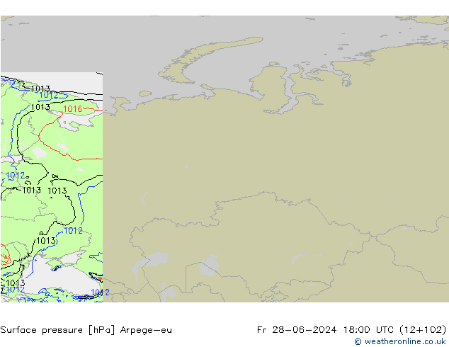 Pressione al suolo Arpege-eu ven 28.06.2024 18 UTC