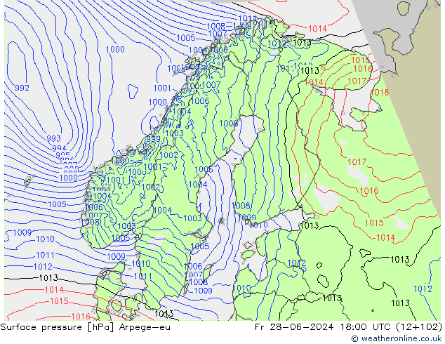 Surface pressure Arpege-eu Fr 28.06.2024 18 UTC