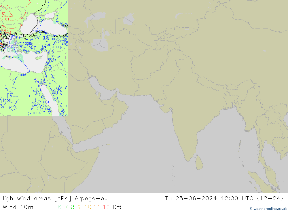 High wind areas Arpege-eu Tu 25.06.2024 12 UTC