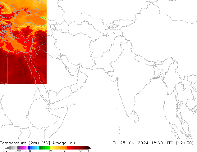 Temperatuurkaart (2m) Arpege-eu di 25.06.2024 18 UTC