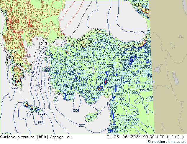 Luchtdruk (Grond) Arpege-eu di 25.06.2024 09 UTC