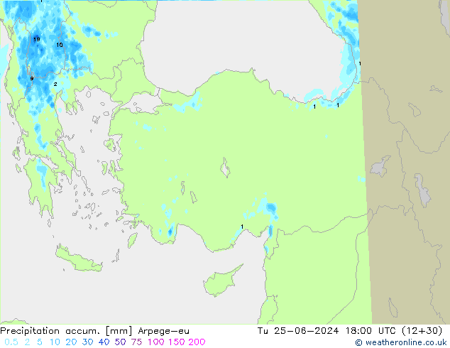 Totale neerslag Arpege-eu di 25.06.2024 18 UTC