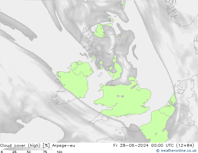 Cloud cover (high) Arpege-eu Fr 28.06.2024 00 UTC