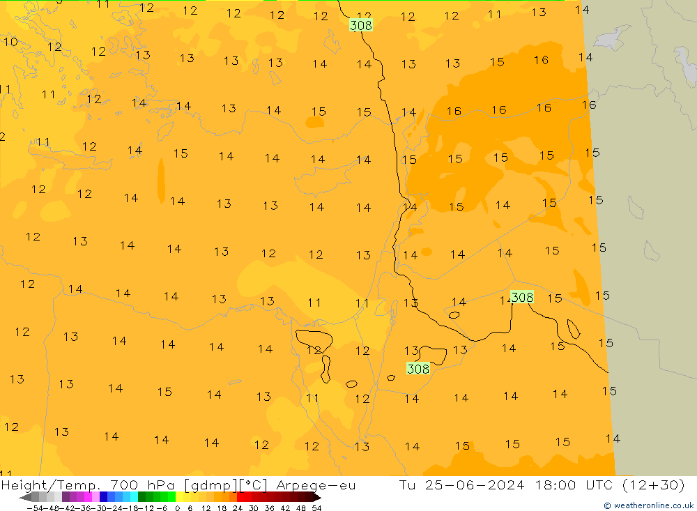 Height/Temp. 700 hPa Arpege-eu Ter 25.06.2024 18 UTC