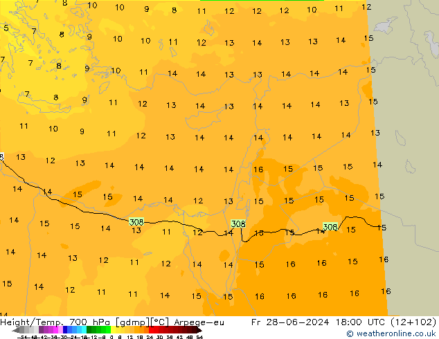 Geop./Temp. 700 hPa Arpege-eu vie 28.06.2024 18 UTC