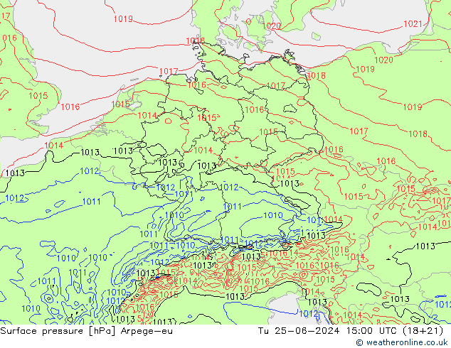 Surface pressure Arpege-eu Tu 25.06.2024 15 UTC