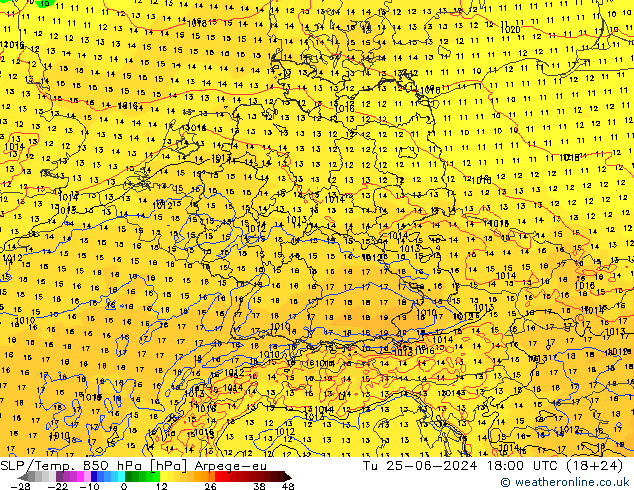 SLP/Temp. 850 hPa Arpege-eu di 25.06.2024 18 UTC