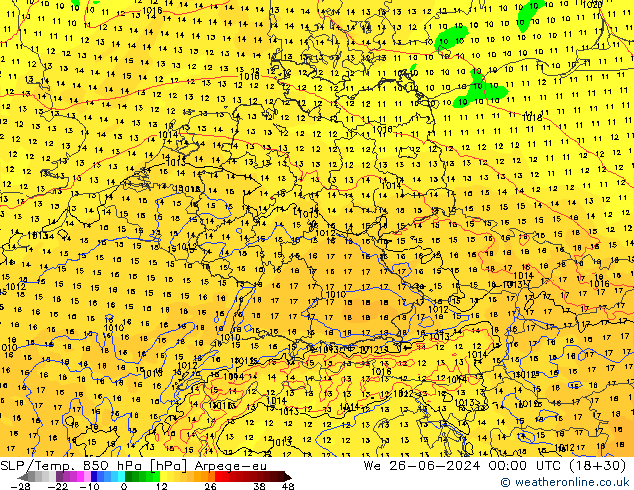 SLP/Temp. 850 hPa Arpege-eu We 26.06.2024 00 UTC