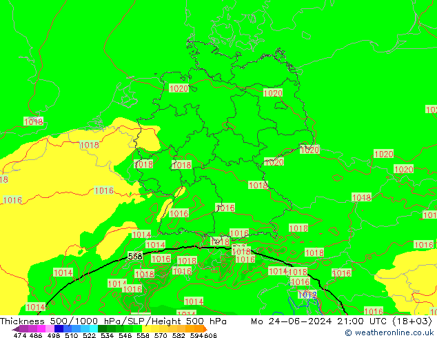 500-1000 hPa Kalınlığı Arpege-eu Pzt 24.06.2024 21 UTC