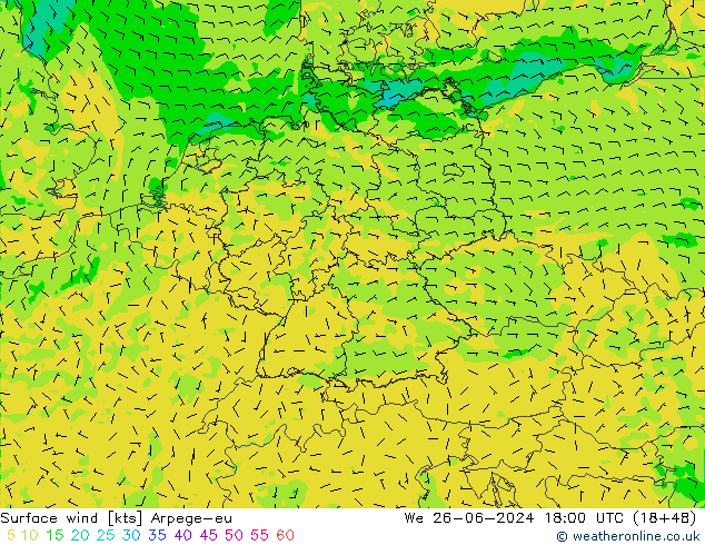 Vent 10 m Arpege-eu mer 26.06.2024 18 UTC