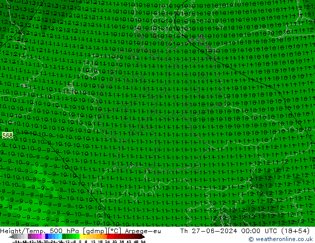 Geop./Temp. 500 hPa Arpege-eu jue 27.06.2024 00 UTC