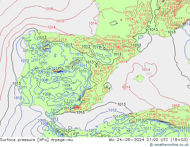 pressão do solo Arpege-eu Seg 24.06.2024 21 UTC