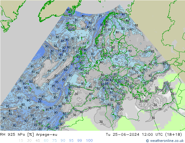 RH 925 hPa Arpege-eu mar 25.06.2024 12 UTC