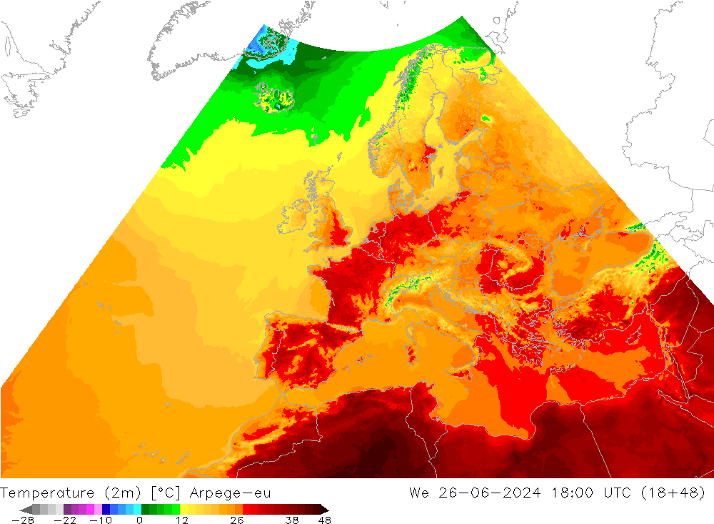 Temperature (2m) Arpege-eu We 26.06.2024 18 UTC