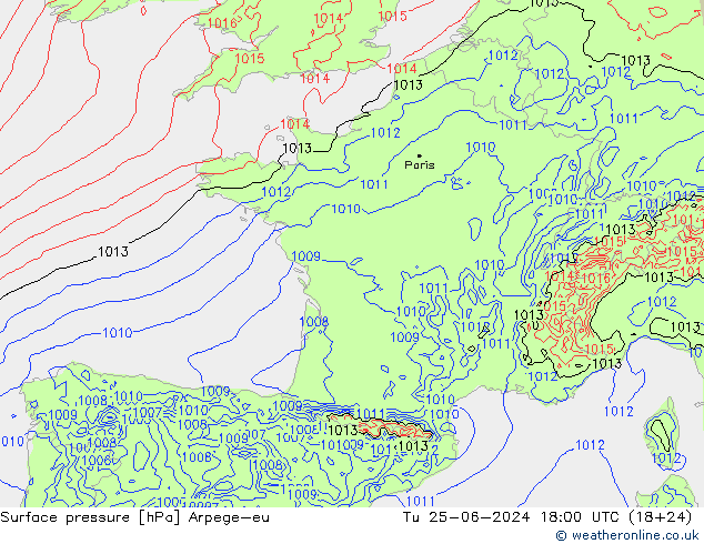 Bodendruck Arpege-eu Di 25.06.2024 18 UTC