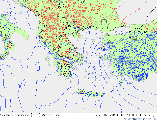 Surface pressure Arpege-eu Tu 25.06.2024 15 UTC