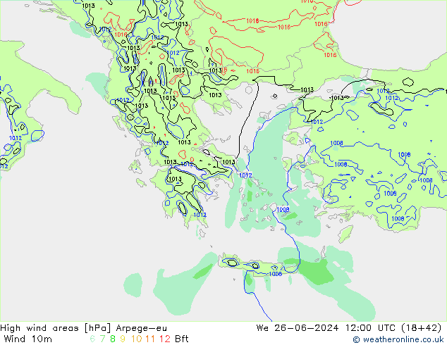High wind areas Arpege-eu St 26.06.2024 12 UTC