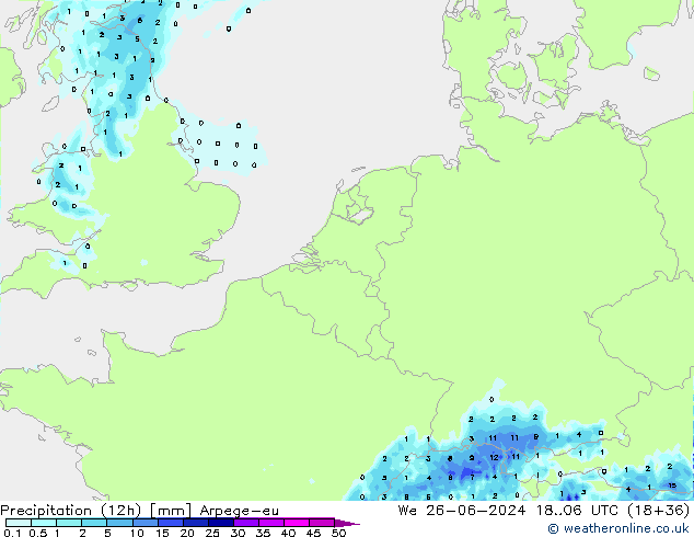Precipitation (12h) Arpege-eu We 26.06.2024 06 UTC