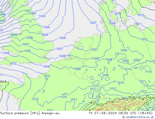 Surface pressure Arpege-eu Th 27.06.2024 06 UTC