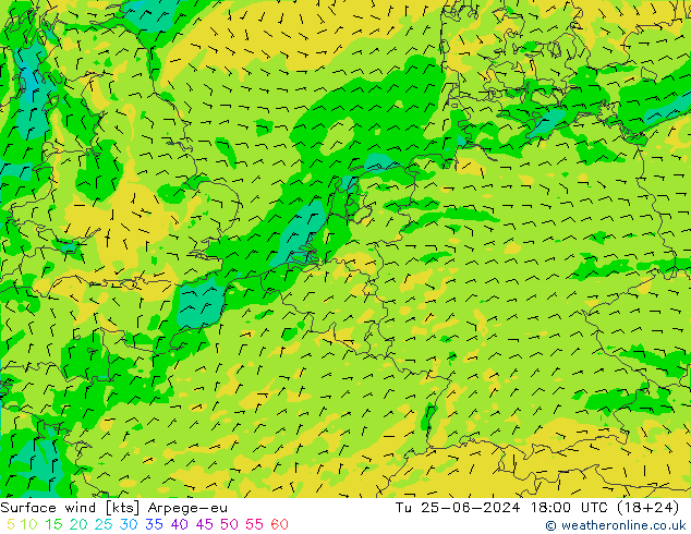 Wind 10 m Arpege-eu di 25.06.2024 18 UTC