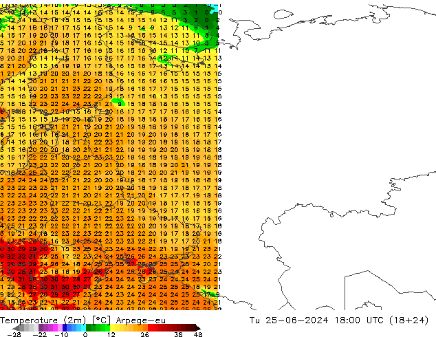 Temperatura (2m) Arpege-eu mar 25.06.2024 18 UTC