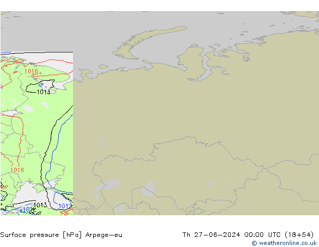 Presión superficial Arpege-eu jue 27.06.2024 00 UTC