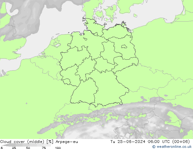 облака (средний) Arpege-eu вт 25.06.2024 06 UTC