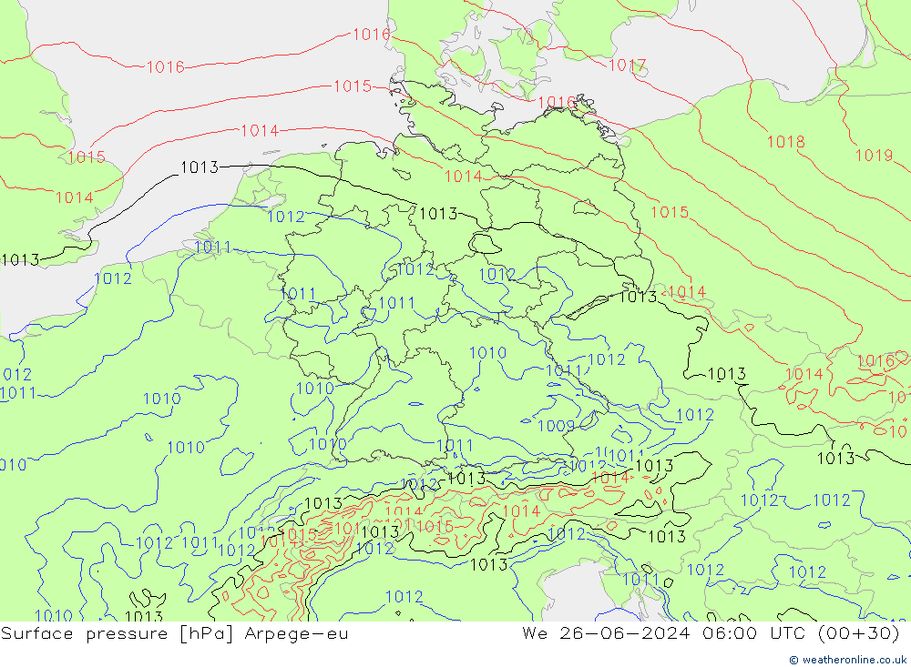Luchtdruk (Grond) Arpege-eu wo 26.06.2024 06 UTC