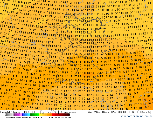 Height/Temp. 850 hPa Arpege-eu We 26.06.2024 00 UTC