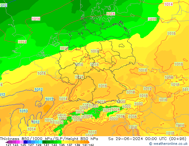 Schichtdicke 850-1000 hPa Arpege-eu Sa 29.06.2024 00 UTC