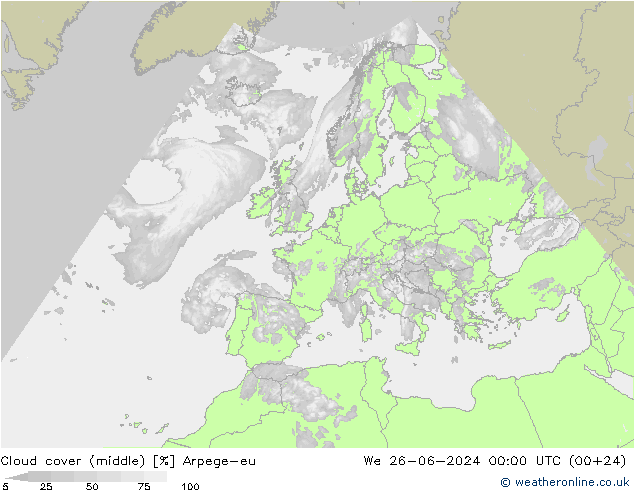 oblačnosti uprostřed Arpege-eu St 26.06.2024 00 UTC