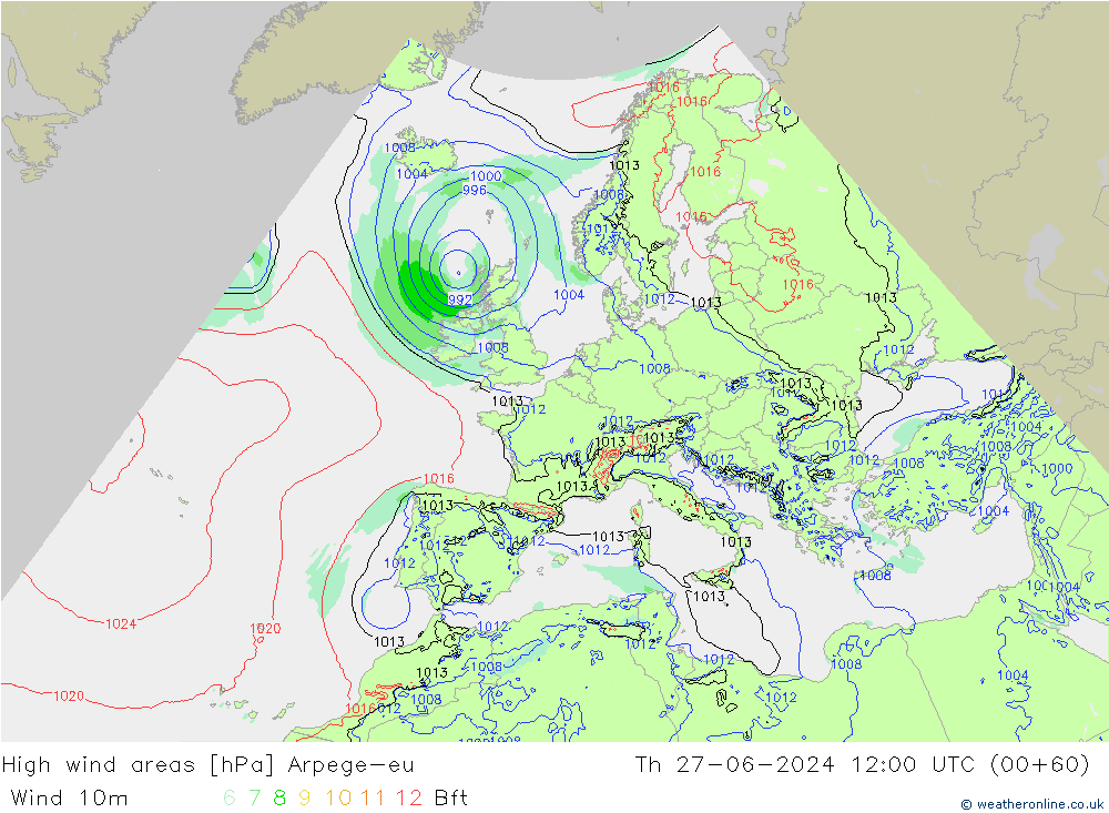Izotacha Arpege-eu czw. 27.06.2024 12 UTC
