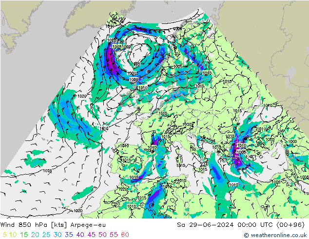 Rüzgar 850 hPa Arpege-eu Cts 29.06.2024 00 UTC