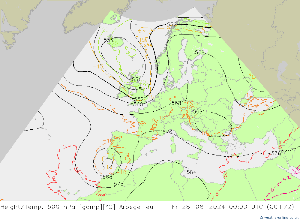 Yükseklik/Sıc. 500 hPa Arpege-eu Cu 28.06.2024 00 UTC