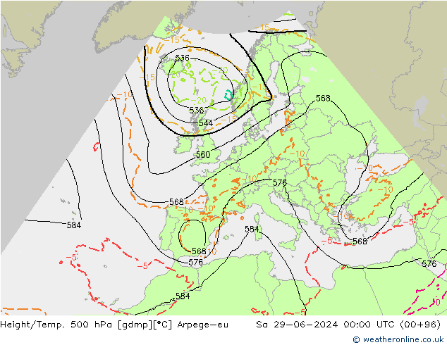 Height/Temp. 500 hPa Arpege-eu So 29.06.2024 00 UTC