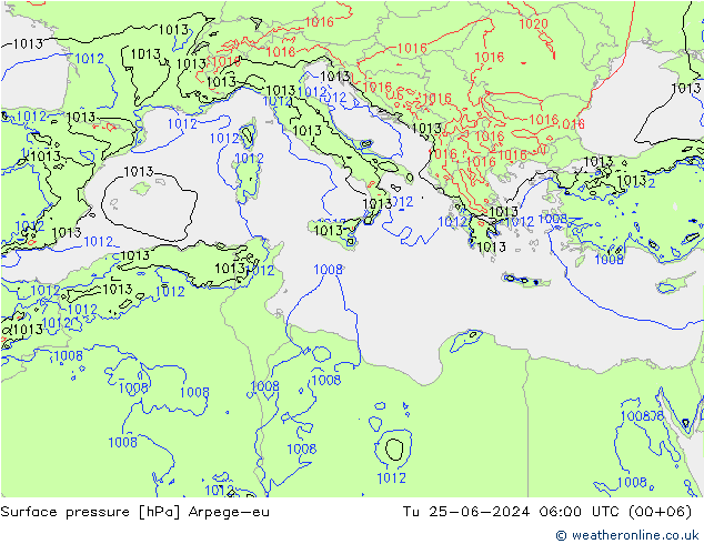 Presión superficial Arpege-eu mar 25.06.2024 06 UTC