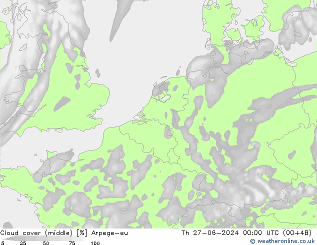 oblačnosti uprostřed Arpege-eu Čt 27.06.2024 00 UTC