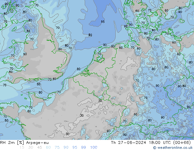 RH 2m Arpege-eu Čt 27.06.2024 18 UTC