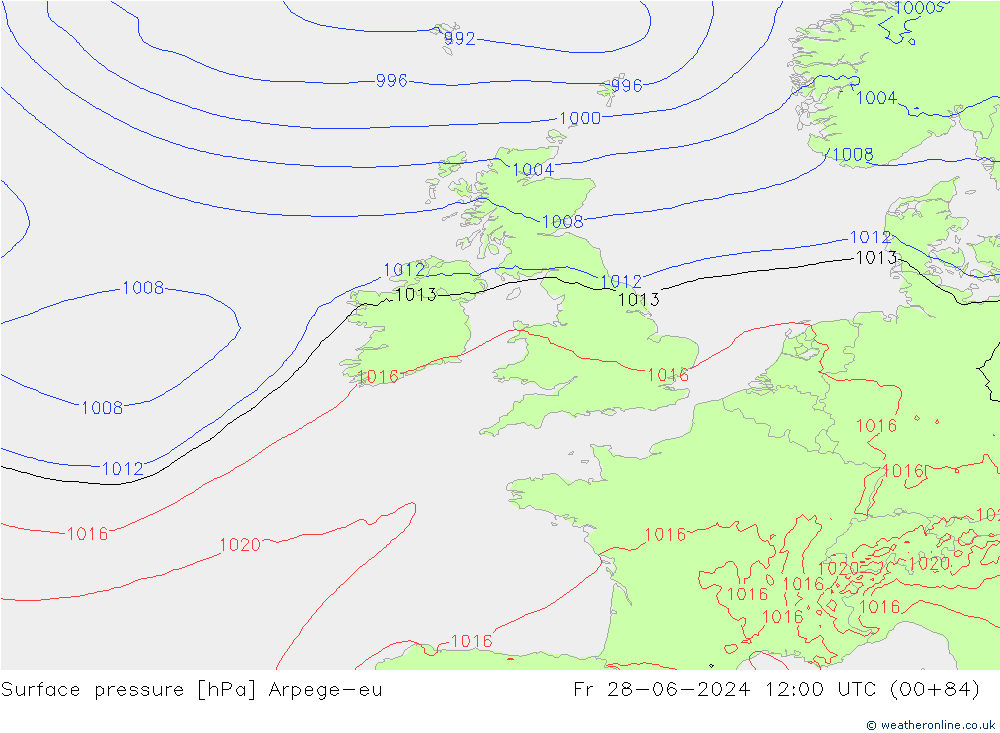 Surface pressure Arpege-eu Fr 28.06.2024 12 UTC