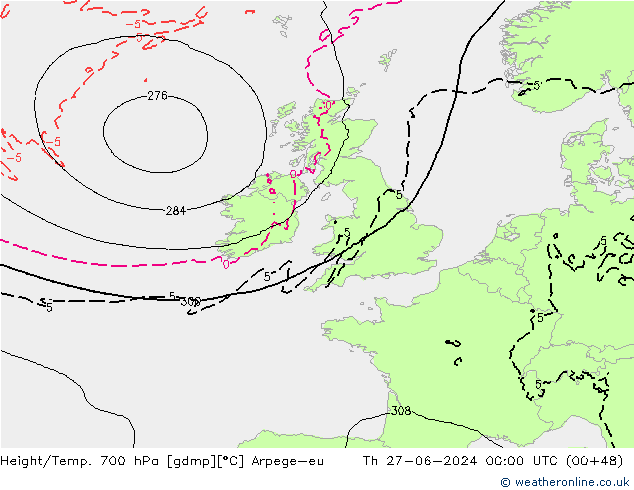 Hoogte/Temp. 700 hPa Arpege-eu do 27.06.2024 00 UTC