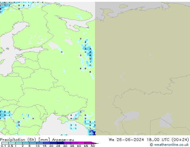 Totale neerslag (6h) Arpege-eu wo 26.06.2024 00 UTC