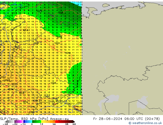 SLP/Temp. 850 hPa Arpege-eu  28.06.2024 06 UTC